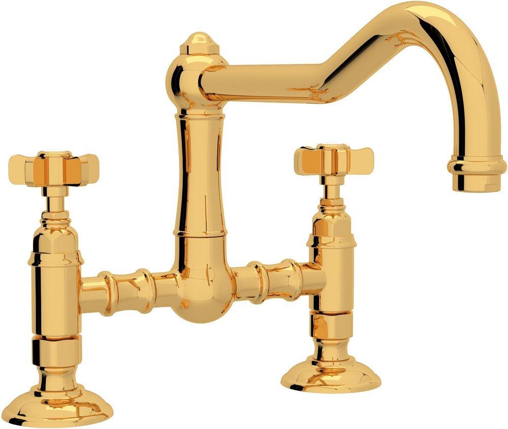 ROHL&reg; Inca Brass Bridge Kitchen Faucet with Double Cross Handle 