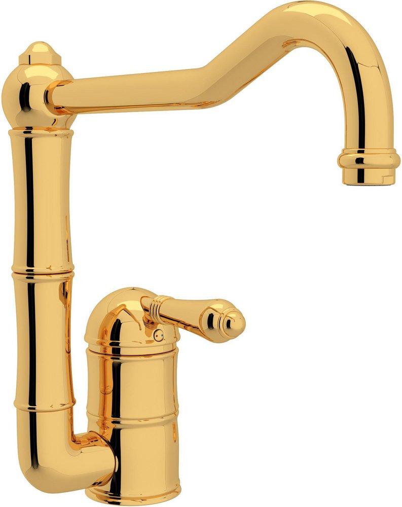 ROHL&reg; Inca Brass 1-Hole Kitchen Faucet with Single Metal Lever Handle and Column Spout 