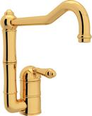 1-Hole Kitchen Faucet with Single Metal Lever Handle and Column Spout in Inca Brass