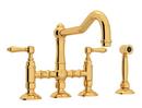 Two Handle Bridge Kitchen Faucet with Side Spray in Italian Brass