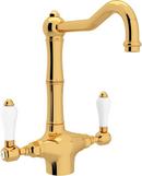1.5 gpm Double Lever Handle Deckmount Kitchen Sink Faucet Column Spout IPS Connection in Inca Brass