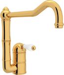 1-Hole Kitchen Faucet with Single Porcelain Lever Handle and 11 in. Column Spout in Inca Brass