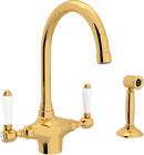 Two Handle Kitchen Faucet with Side Spray in Inca Brass