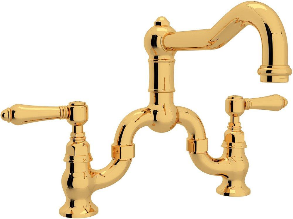 ROHL&reg; Inca Brass Bridge Kitchen Faucet with Double Lever Handle 