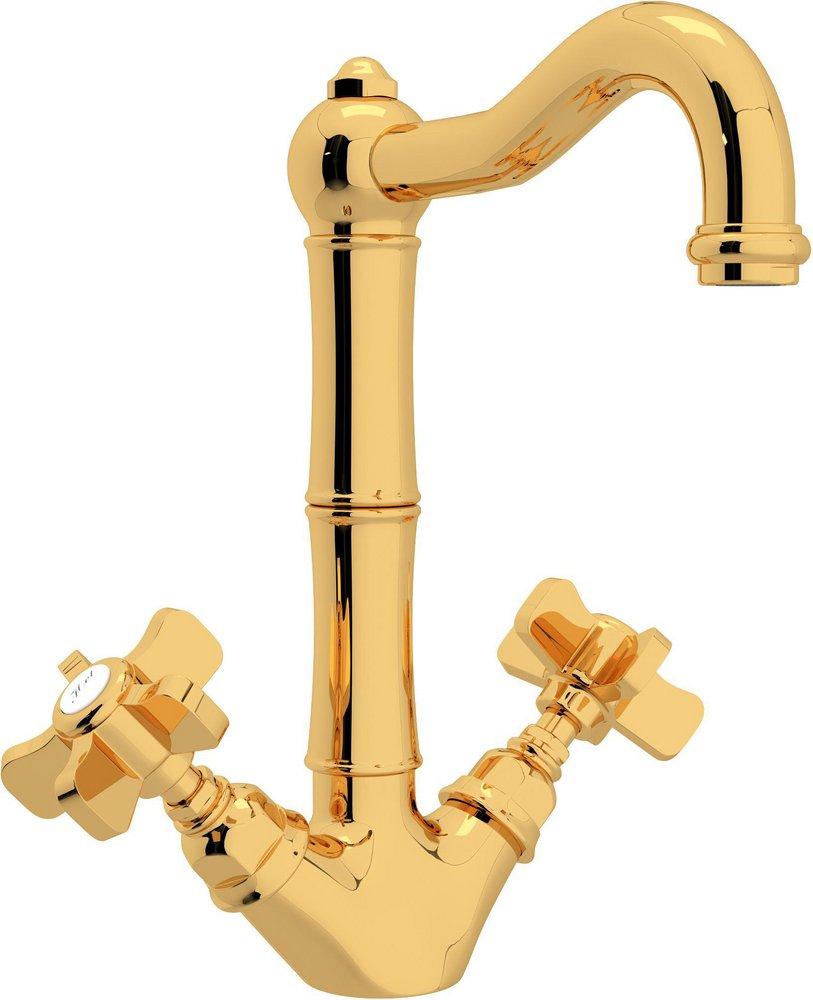 ROHL&reg; Inca Brass 1-Hole Deckmount Bar Faucet with Double Five Spoke Handle 