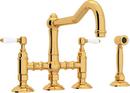 ROHL&reg; Inca Brass 4-Hole Bridge Kitchen Faucet with Double Porcelain Lever Handle and Sidespray 