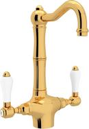 1-Hole Deckmount Bar Faucet with Porcelain Double Lever Handle in Inca Brass