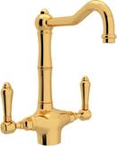 1.5 gpm Double Lever Handle Deckmount Kitchen Sink Faucet Column Spout IPS Connection in Inca Brass
