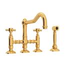 Two Handle Bridge Kitchen Faucet with Side Spray in Italian Brass
