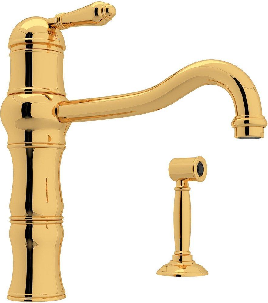 ROHL&reg; Inca Brass 1-Hole Kitchen Faucet with Single Metal Lever Handle and Sidespray 