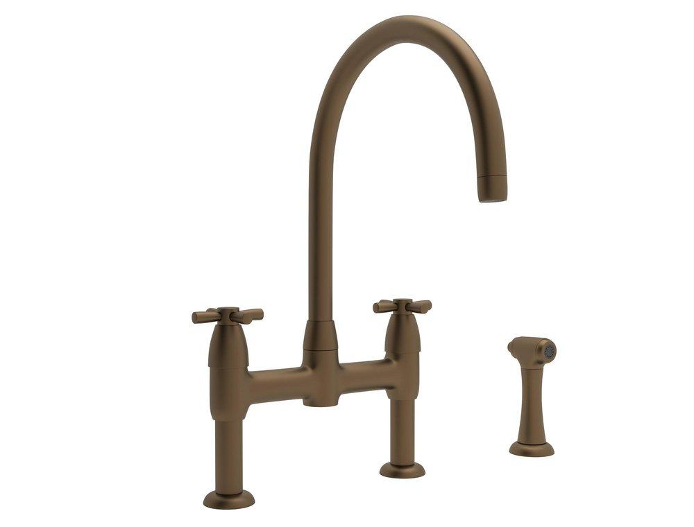 Perrin & Rowe English Bronze Two Handle Bridge Kitchen Faucet 