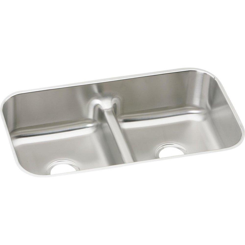 Elkay Lustertone 32-1/2 x 18-1/8 in. No Hole Stainless Steel Double Bowl Undermount Kitchen Sink 