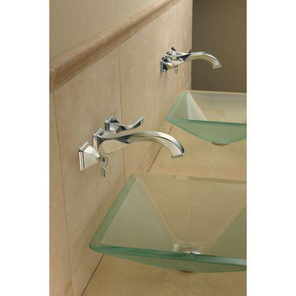 Brizo Brushed Nickel Two Handle Wall Mount Bathroom Sink Faucet Lever Handle 
