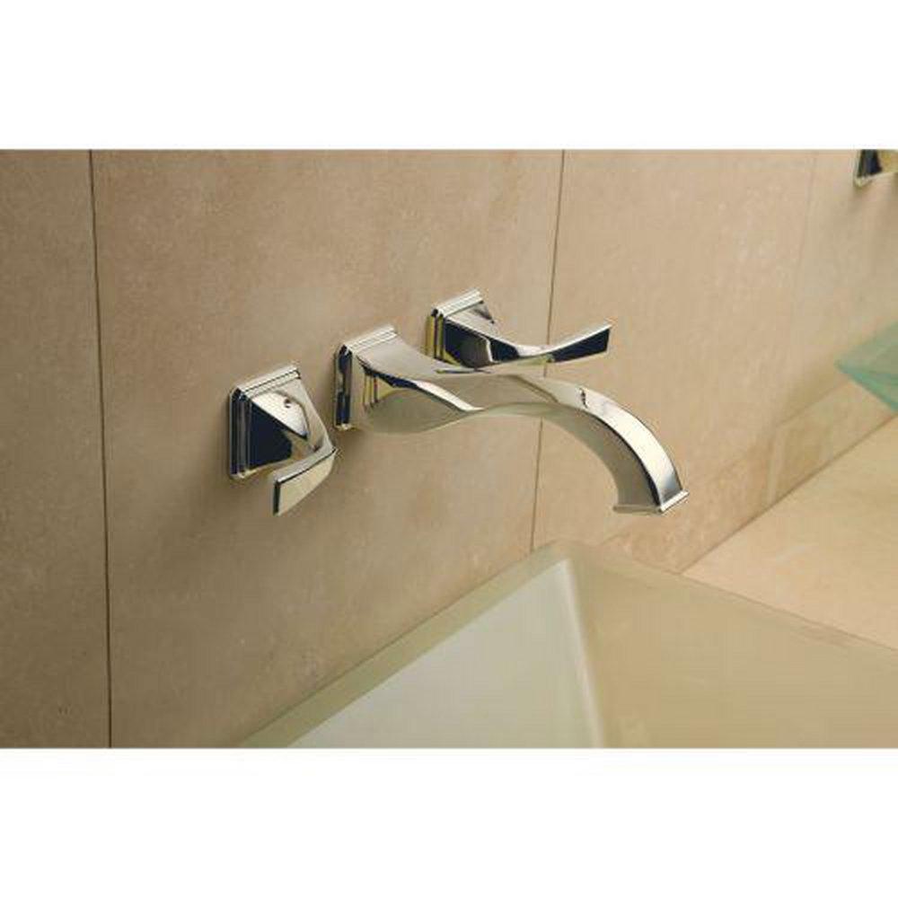 Brizo Brushed Nickel Two Handle Wall Mount Bathroom Sink Faucet Lever Handle 