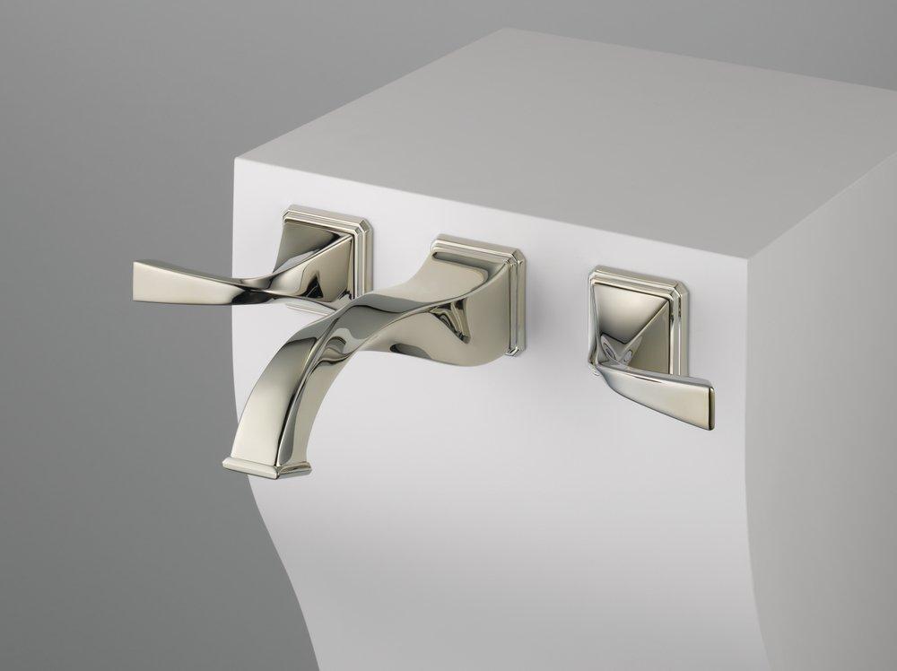 Brizo Brilliance Polished Nickel Two Handle Wall Mount Bathroom Sink Faucet Lever Handle 