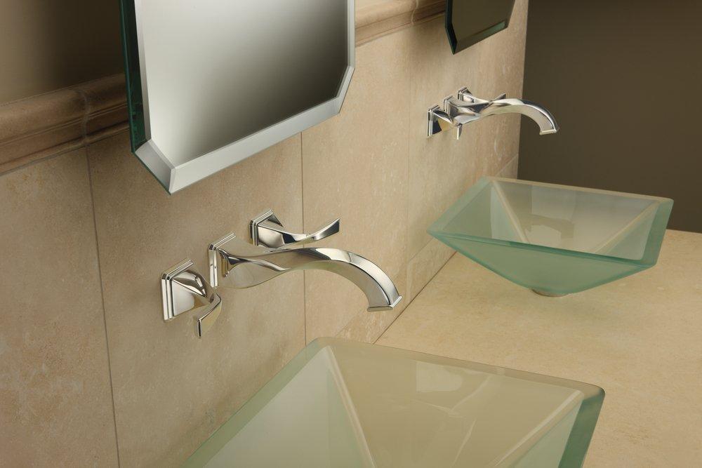 Brizo Brilliance Polished Nickel Two Handle Wall Mount Bathroom Sink Faucet Lever Handle 