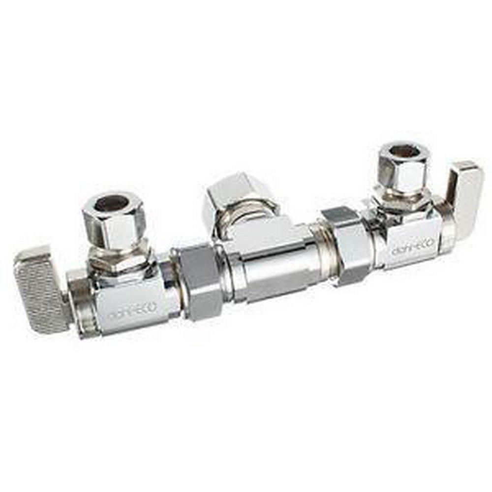 dahl Valve Chrome Plated OD Compression Dual Supply Stop Valve in Chrome Plated 