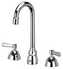 2.2 gpm 3-Hole Deck Mount Widespread Lavatory Faucet with Double Lever Handle and Gooseneck Spout 3-1/2 in. Reach in Polished Chrome