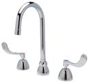 2 gpm 3-Hole Deck Mount Widespread Lavatory Faucet with Double Wristblade Handle and Gooseneck Spout 5-3/8 in. Reach in Polished Chrome