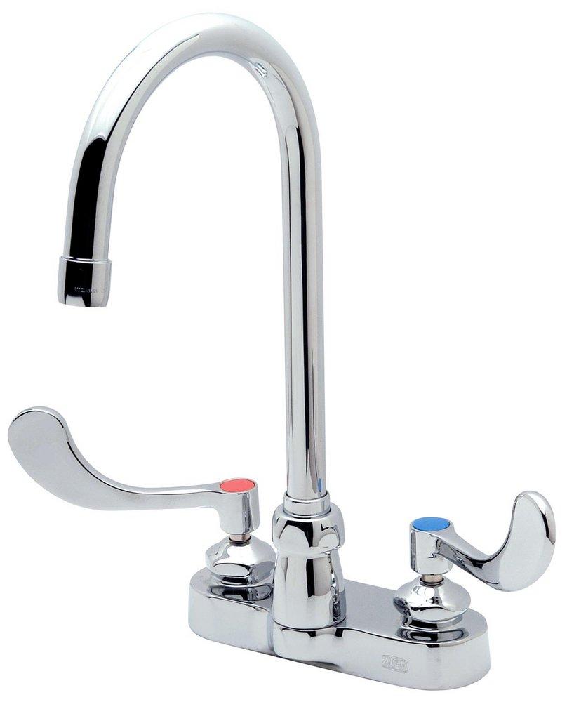 Zurn Polished Chrome Gooseneck Bathroom Sink Faucet with Double Wristblade Handle 
