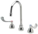 2.0 gpm. Two Handle Widespread Bathroom Sink Faucet in Chrome Plated with Laminar Flow Control in Base of Spout