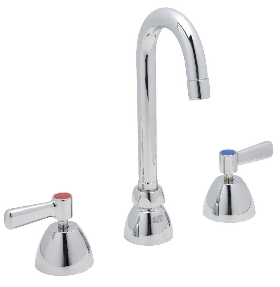 Zurn Polished Chrome 2 gpm 3-Hole Deck Mount Widespread Lavatory Faucet with Double Lever Handle and Gooseneck Spout 3-1/2 in. Reach 