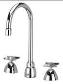 2.2 gpm 3-Hole Deck Mount Widespread Lavatory Faucet with Double Four Arm Handle and Gooseneck Spout 5-3/8 in. Reach in Polished Chrome