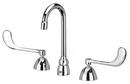 2.2 gpm 3-Hole Deck Mount Widespread Lavatory Faucet with Double Wristblade Handle and Gooseneck Spout 3-1/2 in. Reach in Polished Chrome