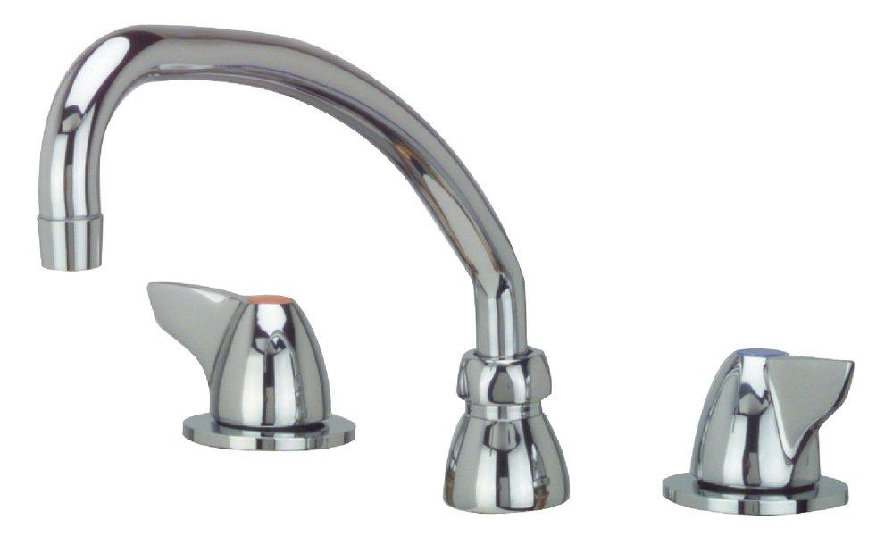 Zurn Polished Chrome 2.2 gpm 3-Hole Deck Mount Widespread Lavatory Faucet with Double Dome Lever Handle and Swing Spout 9-1/2 in. Reach 