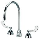 2.2 gpm 3-Hole Deck Mount Widespread Gooseneck Lavatory Faucet with 8 in. Center Size and 4 in. Double Wristblade Handle in Polished Chrome