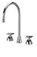 2.2 gpm 3-Hole Deck Mount Widespread Lavatory Faucet with Double Four Arm Handle and Gooseneck Spout 8 in. Reach in Polished Chrome