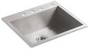 KOHLER Stainless Steel 25 x 22 in. No Hole Stainless Steel Single Bowl Dual Mount Kitchen Sink 