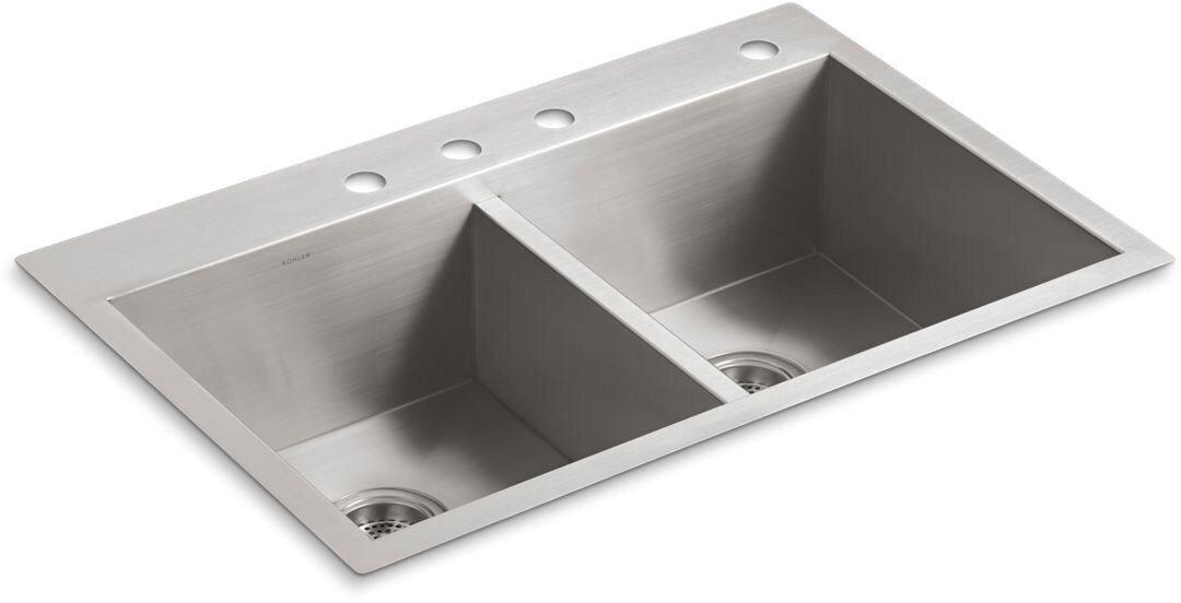 KOHLER Stainless Steel 33 x 22 in. Double Bowl Dual Mount Kitchen Sink in Stainless Steel 
