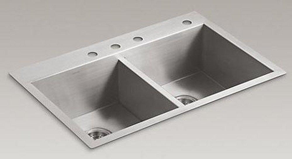 KOHLER Stainless Steel 33 x 22 in. Stainless Steel Double Bowl Dual Mount Kitchen Sink with Sound Dampening 