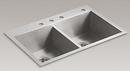 KOHLER Stainless Steel 33 x 22 in. Stainless Steel Double Bowl Dual Mount Kitchen Sink with Sound Dampening 