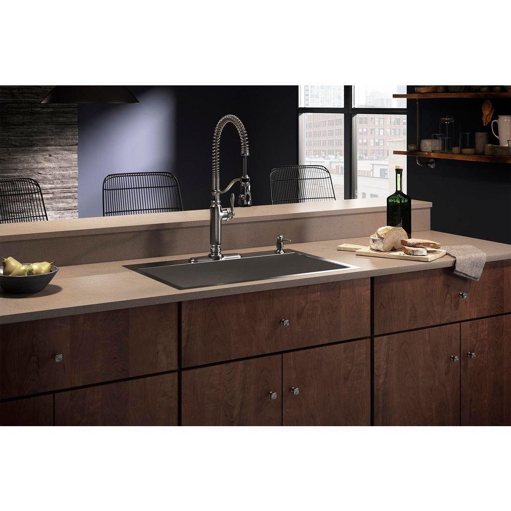 KOHLER Stainless Steel 33 x 22 in. Stainless Steel Single Bowl Dual Mount Kitchen Sink with Sound Dampening 