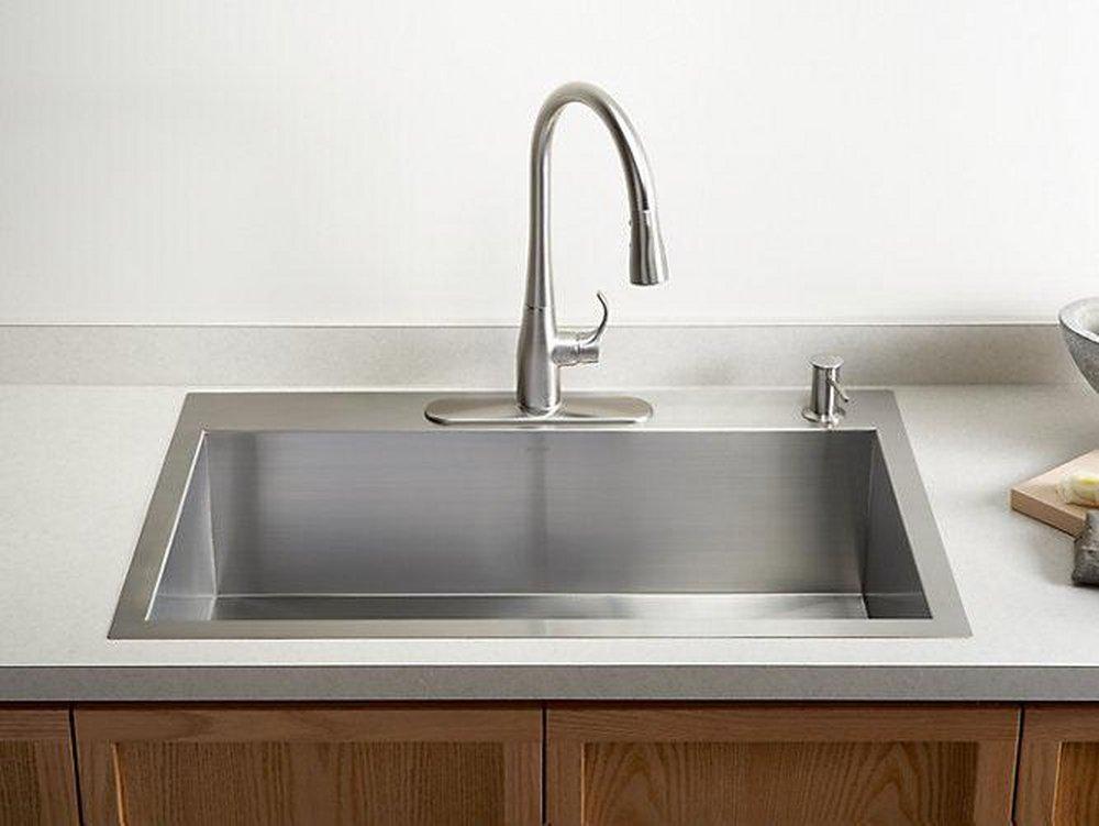 KOHLER Stainless Steel 33 x 22 in. Stainless Steel Single Bowl Dual Mount Kitchen Sink with Sound Dampening 