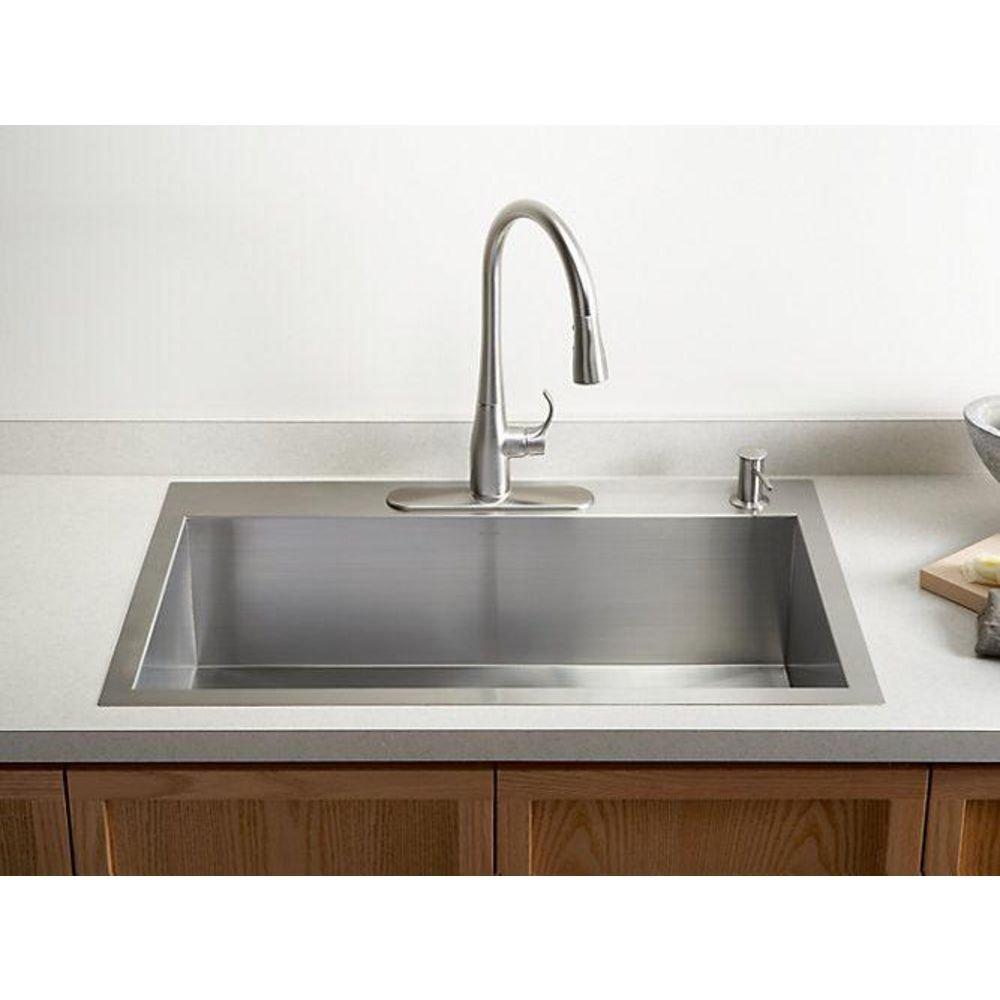 KOHLER Stainless Steel 33 x 22 in. Stainless Steel Single Bowl Dual Mount Kitchen Sink with Sound Dampening 
