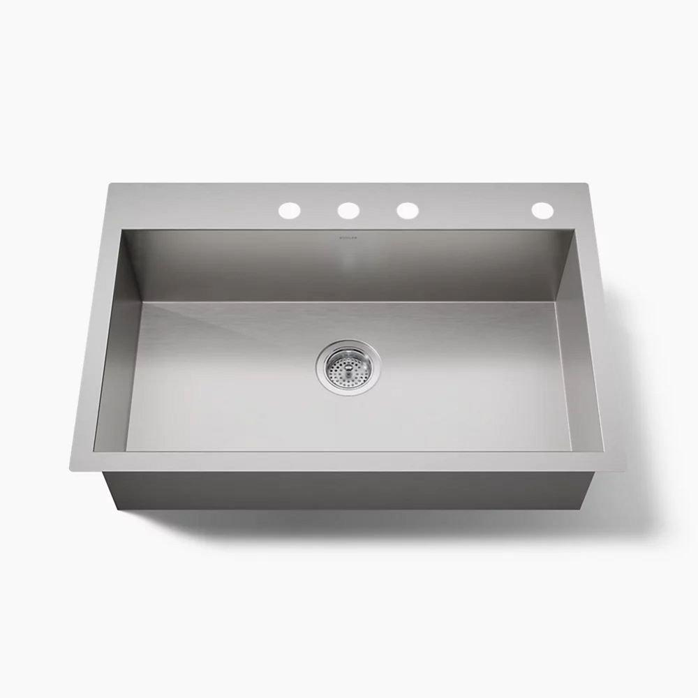 KOHLER Stainless Steel 33 x 22 in. Stainless Steel Single Bowl Dual Mount Kitchen Sink with Sound Dampening 