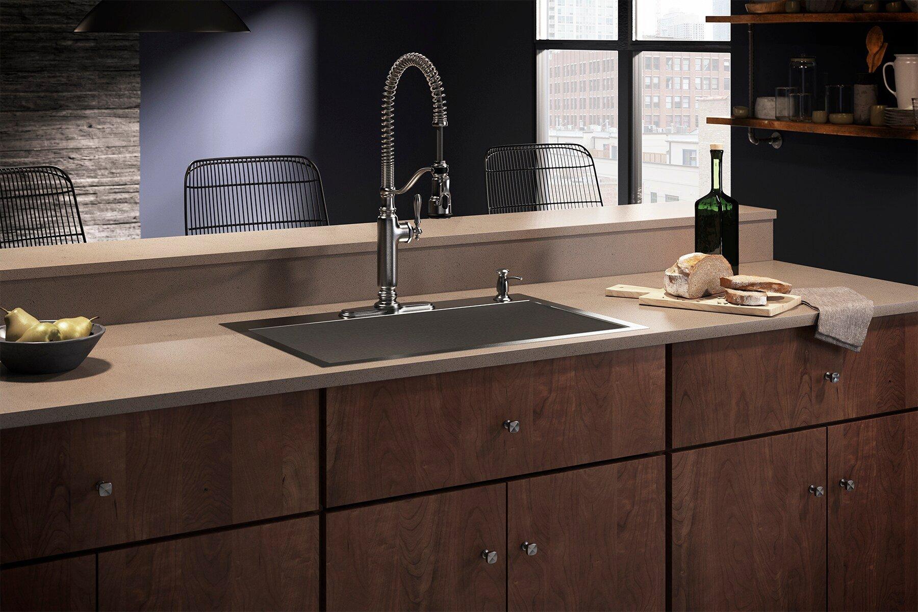 KOHLER Stainless Steel 33 x 22 in. Stainless Steel Single Bowl Dual Mount Kitchen Sink with Sound Dampening 