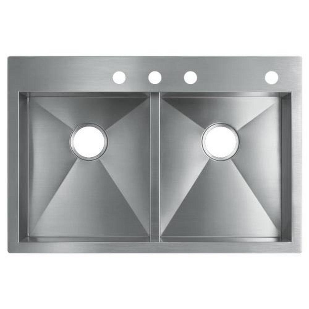 KOHLER Stainless Steel 33 x 22 in. Stainless Steel Double Bowl Dual Mount Kitchen Sink with Sound Dampening 