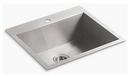 KOHLER Stainless Steel 25 x 22 in. No Hole Stainless Steel Single Bowl Dual Mount Kitchen Sink 