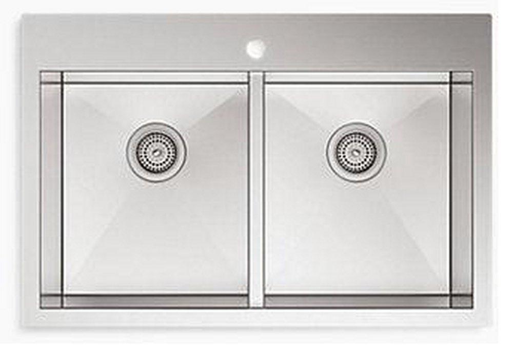 KOHLER Stainless Steel 33 x 22 in. Stainless Steel Double Bowl Dual Mount Kitchen Sink with Sound Dampening 