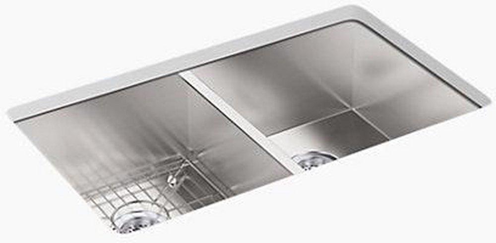 KOHLER Stainless Steel 33 x 22 in. Stainless Steel Double Bowl Dual Mount Kitchen Sink with Sound Dampening 