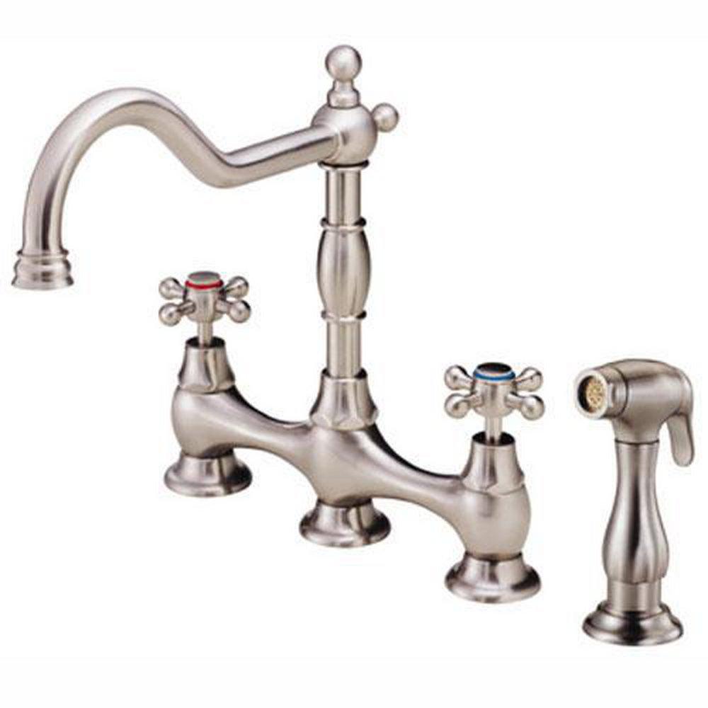 Gerber Plumbing Stainless Steel 2.2 gpm Double Cross Handle Deckmount Kitchen Sink Faucet High Arc Spout 1/2 in. NPSM Connection 