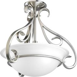 3 Light 75W Semi-Flushed with Tea Stained Bell-Shaped Glass Bowl Fixture Brushed Nickel