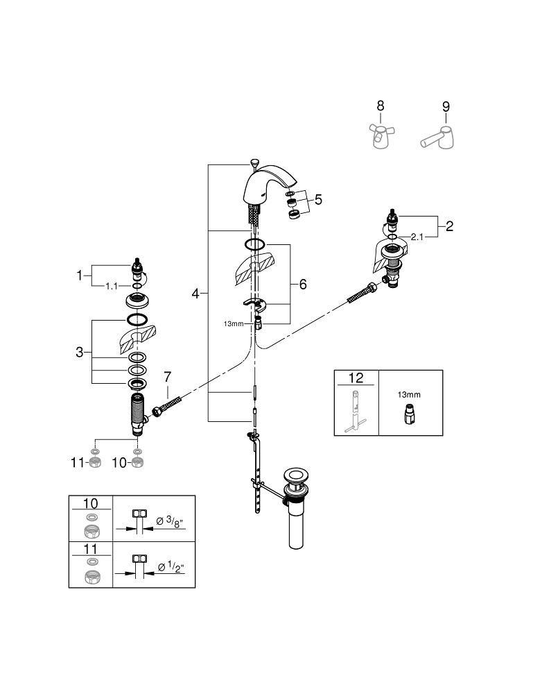GROHE StarLight&reg; Polished Chrome Widespread Lavatory Faucet with Double Lever Handle 