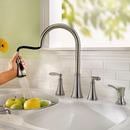 Pfister Stainless Steel 2.2 gpm Double Lever Handle Deckmount Kitchen Sink Faucet 360 Degree Swivel High Arc Pull-Down Spout 