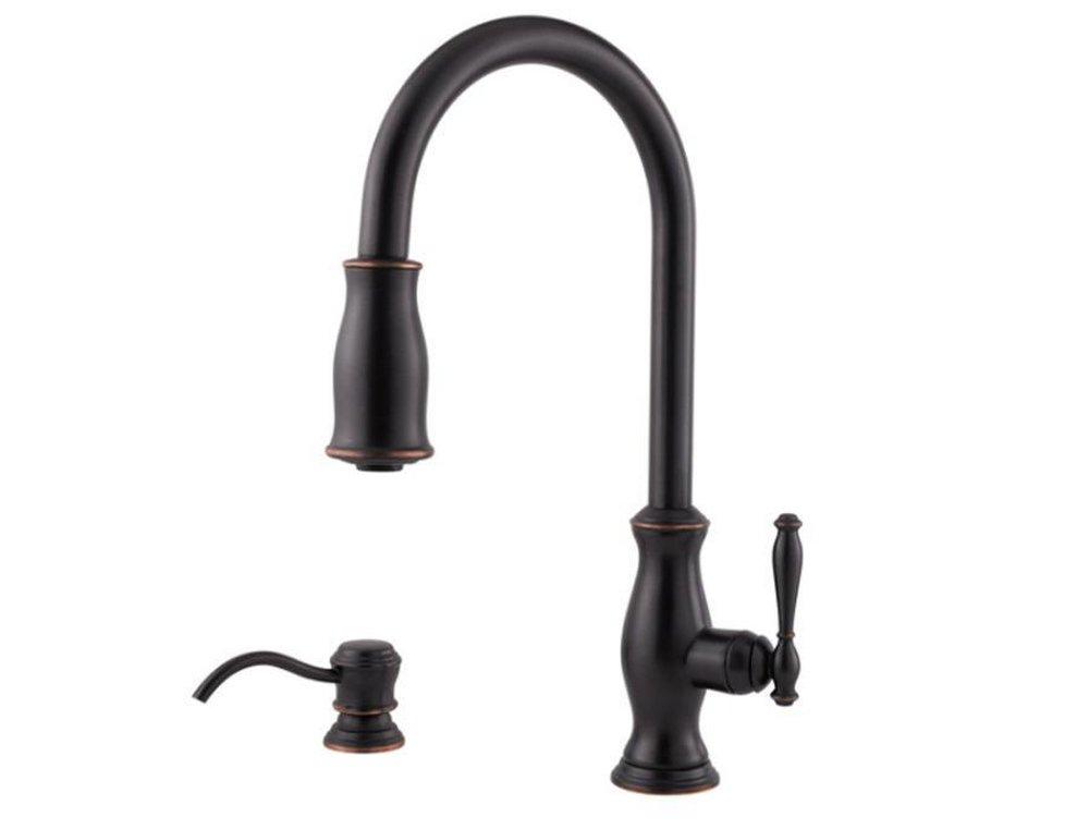 Pfister Tuscan Bronze 2.2 gpm Single Lever Handle Deckmount Kitchen Sink Faucet 360 Degree Swivel High Arc Pull-Down Spout 