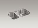 KOHLER Stainless Steel 31-5/8 x 19-9/16 in. No Hole Double Bowl Undermount Kitchen Sink 